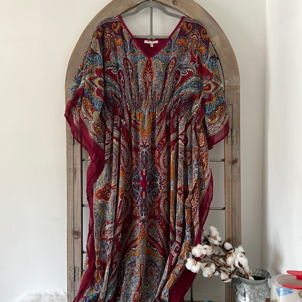 Speed Control Paisley Kaftan Maxi Dress Boho Plus V-Neck Multicolor 1X